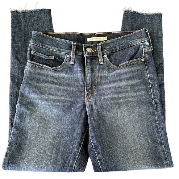 Levi's 311 Shaping Skinny Raw Hem SZ 28 Dark Wash Hand Embroidered Daisy Stretch - Picture 2 of 6